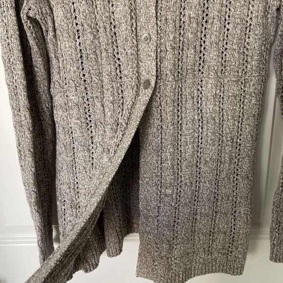Apt 9 Lt Brown & Cream Tweed Open Weave Cable Cardigan Sweater, Cotton Blend, XL - Picture 5 of 8